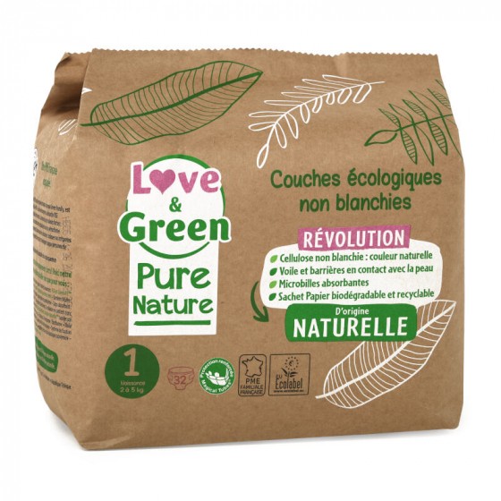 Couches écologiques non blanchies - T1 Nouveau né 2-5kg - 32 langes Couches écologiques non blanchies - T1 Nouveau né 2-5kg - 32 langes