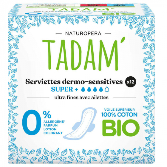 Tadam Serviettes hygiéniques dermo-sensitive - Super+ - 12 pcs