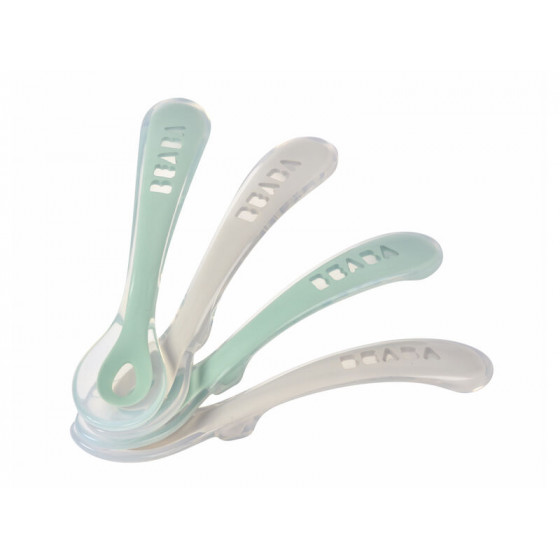 Lot de 4 cuillères 2ème âge silicone velvet grey/sage green Lot de 4 cuillères 2ème âge silicone velvet grey/sage green