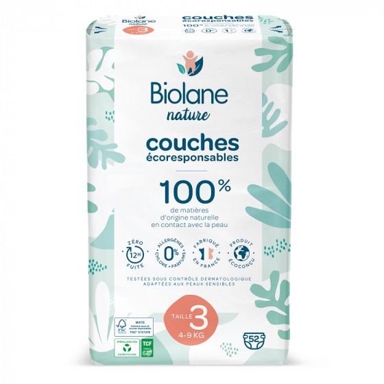 Couches écologiques - Taille 3 - 4 à 9 kg - 52 langes Couches écologiques - Taille 3 - 4 à 9 kg - 52 langes