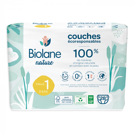 Couches écologiques - Taille 1 - 2 à 5 kg - 28 langes