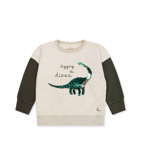 Sweat Lou à sequins - Blanc cassé chiné Dino - 2 ans - Konges Sløjd