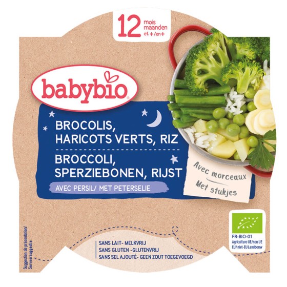 Brocoli, haricots verts, riz et persil - dès 12 mois - 230 g Brocoli, haricots verts, riz et persil - dès 12 mois - 230 g