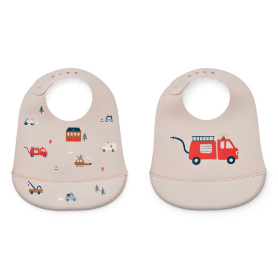 Set de 2 bavoirs en silicone Tilda - Emergency vehicle / Sandy