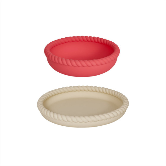 Assiette et bol en silicone - Vanilla/Cherry Red