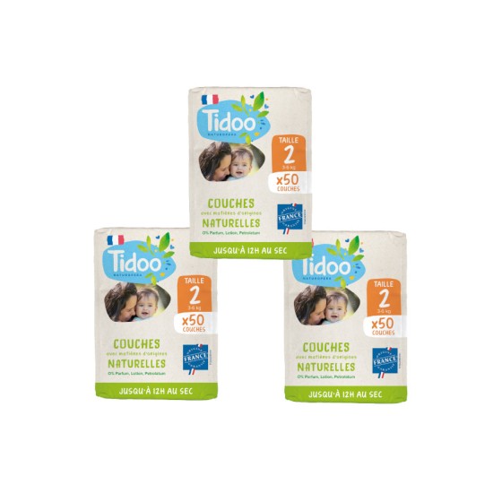 Couches écologiques taille 2 3-6 kg 3 packs x 50 langes - Tidoo Couches écologiques taille 2 3-6 kg 3 packs x 50 langes - Tidoo