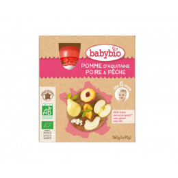 Gourdes de fruits: pomme d'Aquitaine, poire et pêche - dès 6 mois - 4 x 90 g