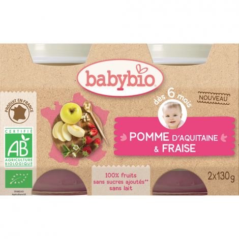 Pommes d'Aquitaine et fraises (dès 6 mois) 2 x 130 g Pommes d'Aquitaine et fraises (dès 6 mois) 2 x 130 g
