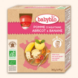 Gourdes de fruits : pomme, abricot et banane - dès 6 mois - 4 x 90 g