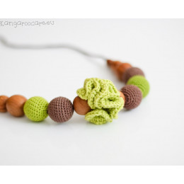 Collier d'allaitement et de portage - colori vert et brun, fleur verte