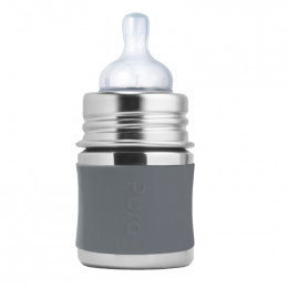 Biberon évolutif en inox - 150 ml - Tétine - Gris