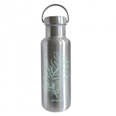 Gourde Isotherme Groovy Inox - imprimée Plume verte - 500 ml