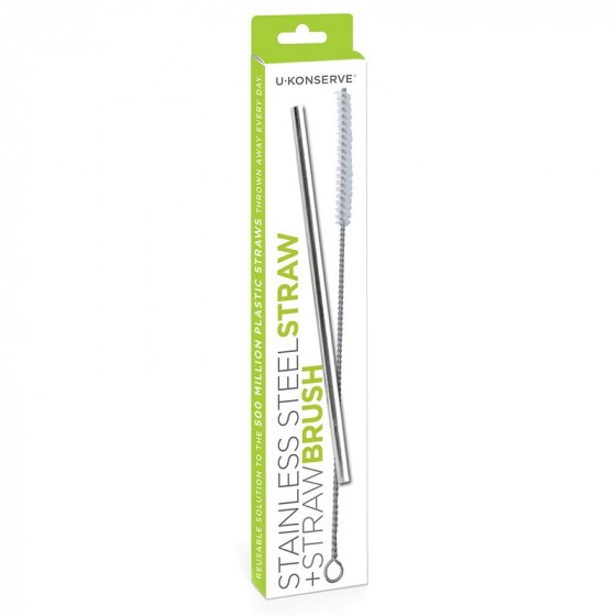 Paille droite en inox + brosse goupillon Paille droite en inox + brosse goupillon