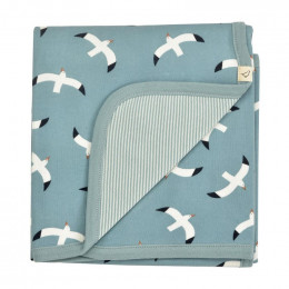 Couverture réversible coton BIO - Mouettes Bleu