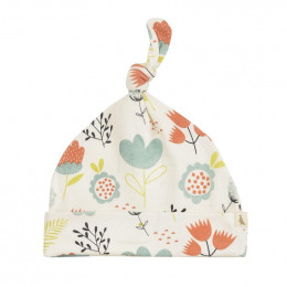 Bonnet en coton BIO - Flowers Turquoise