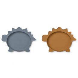 Set de 2 assiettes Olivia - Dino blue wave & mustard mix