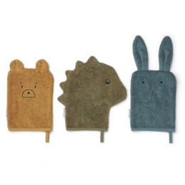 Set de 3 gants de toilette Sylvester - Whale blue multi mix