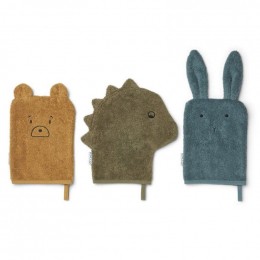 Set de 3 gants de toilette Sylvester - Whale blue multi mix