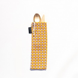 Couverts en bois avec pochette en coton - Motif Pomi
