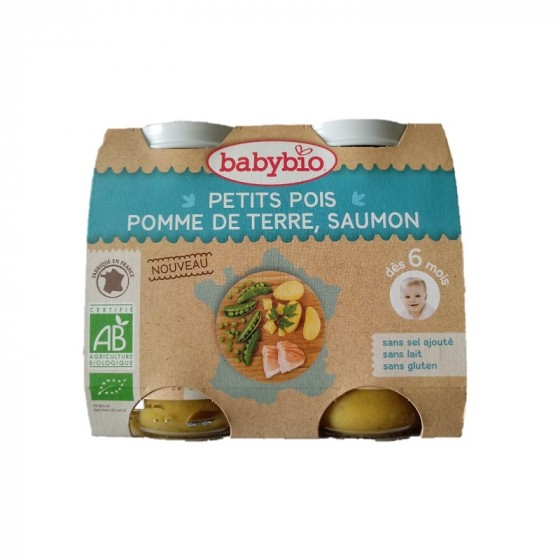 Petits pois, pomme de terre et saumon - dès 6 mois - 2 x 200 g Petits pois, pomme de terre et saumon - dès 6 mois - 2 x 200 g