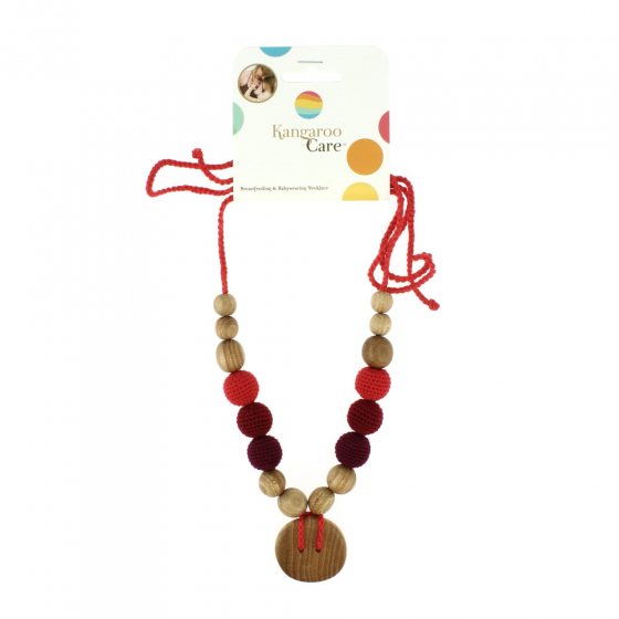 Collier d'allaitement et de portage - Rouge, bordeaux et bouton en bois de pommier Collier d'allaitement et de portage - Rouge, bordeaux et bouton en bois de pommier