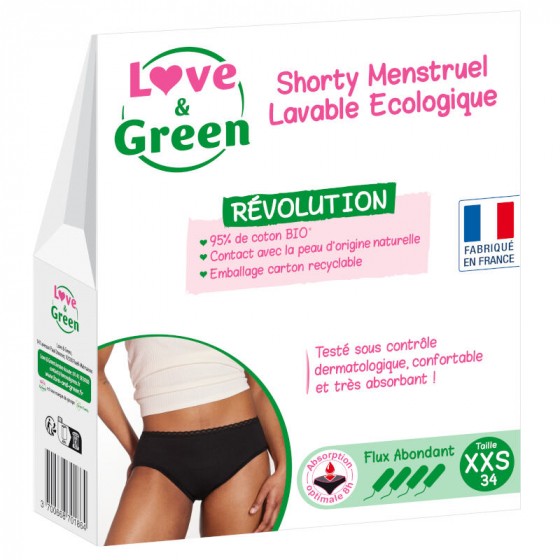 Shorty menstruel - Flux abondant - Noir Shorty menstruel - Flux abondant - Noir