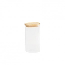 Boîte en verre carrée avec couvercle en bambou - 1,4 L