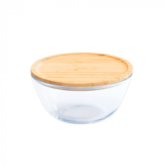 Bol à mixer rond en verre avec couvercle en bambou - 2,6 L Bol à mixer rond en verre avec couvercle en bambou - 2,6 L