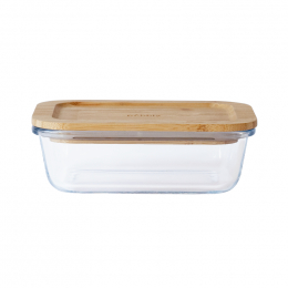 Plat en verre rectangulaire avec couvercle en bambou 650 ml - Pebbly