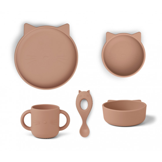 Set repas en silicone Vivi - Chat dark rose