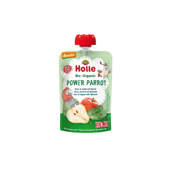 Power Parrot - Peer, appel en spinazie knijpzakje - 100g - Holle