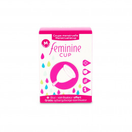 De feminine menstruatiecup met steeltje + opberg en sterilisator doosje