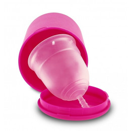 De feminine menstruatiecup met steeltje + opberg en sterilisator doosje