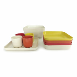 Bamboe picknickset - Lemon/Pepper/Persimmon/White