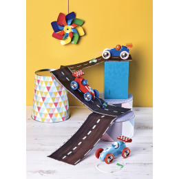 Trekfiguur racewagen 'blauw/oranje' - vanaf 1 jaar