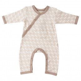 Witte pyjama in BIO katoen met taupe bloemen