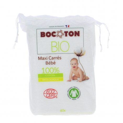 Vierkante Bio-katoenen wattenschijfjes Maxi voor baby's - 60 stuks