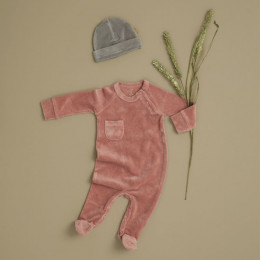 Pyjama velours met voetjes Ash rose