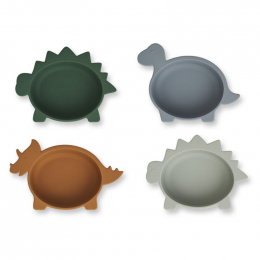 Set van 4 siliconen bowls Iggy - Dino blue multi mix