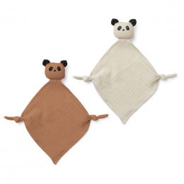 Set van 2 Yoko mini knuffeldoekjes - Panda tuscany rose/sandy mix