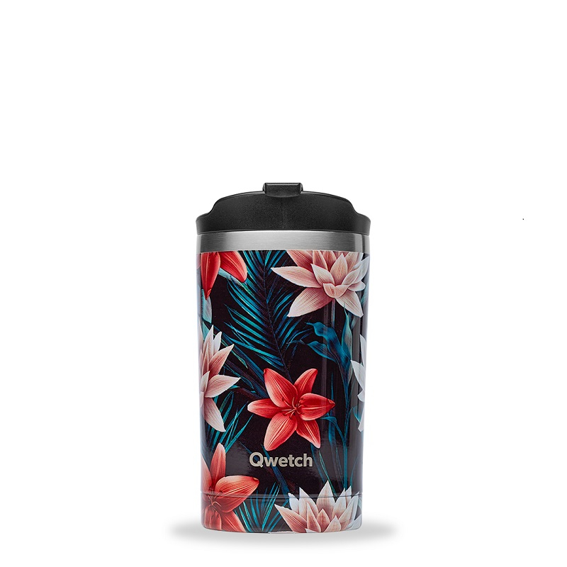 Ru Armoedig Ecologie Qwetch - Travel mug - Thermosbeker - 300 ml Tropical zwart - Sebio