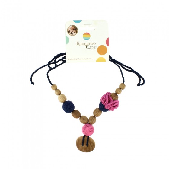 Collier d'allaitement et de portage Fleur - Marine, pink et bouton en bois de chêne Collier d'allaitement et de portage Fleur - Marine, pink et bouton en bois de chêne