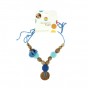 Collier d'allaitement et de portage Fleur - Bleu, vert d'eau et bouton en bois de pommier