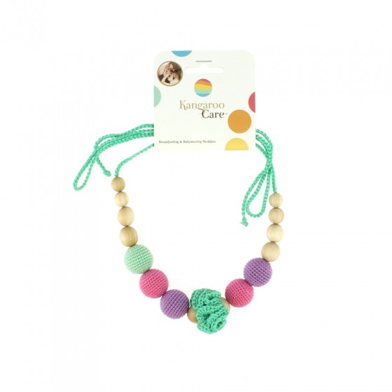 Collier d'allaitement et de portage Fleur - vert, rose et bois Collier d'allaitement et de portage Fleur - vert, rose et bois