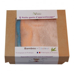 5 kleine oefenwashandjes van gekleurd bamboe